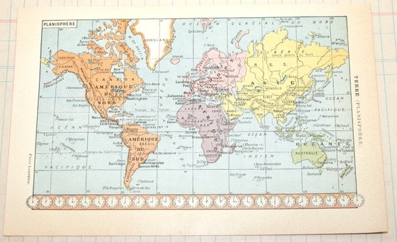 Vintage 1939 French Map of The World