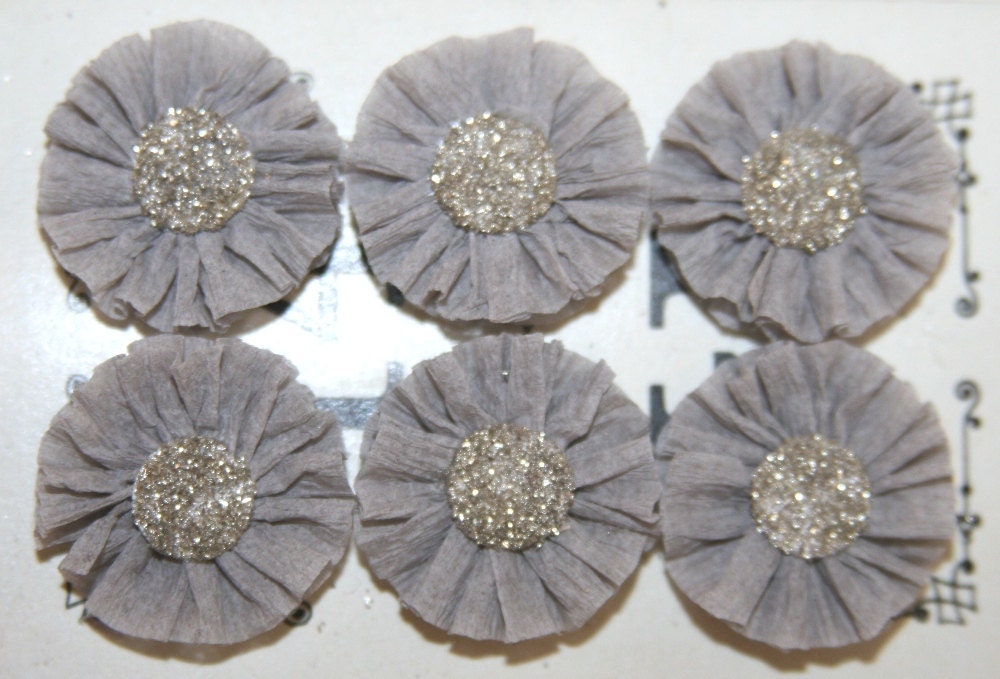 6 Small Dove light Grey Crepe Paper Rosettes by luckygirlgoods