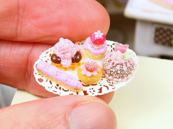 Pink Pastries Selection French Miniature Food by ParisMiniatures