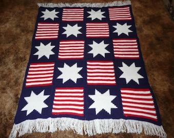 Stars and Stripes - Very Patriotic - Crochet Afghan Blanket Throw