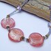 Necklace, lilac pink and gold. Short necklace with gold plated beads.