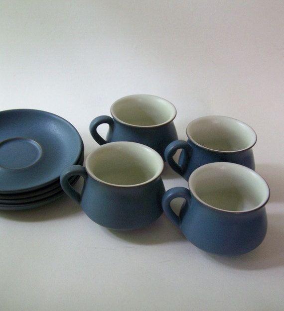 Vintage Denby Cups and Saucers / Echo Pattern /Set of 4