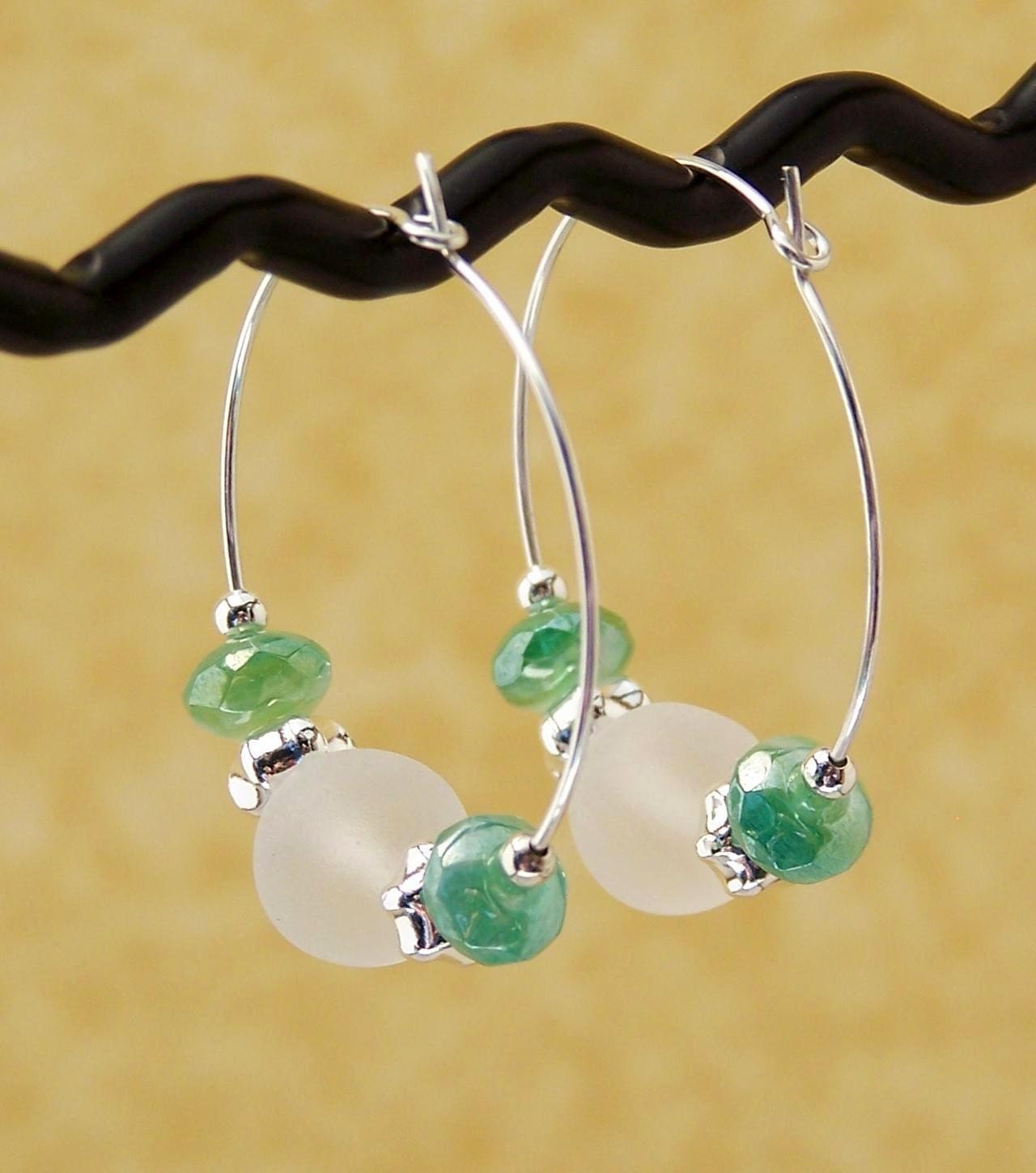 Green Frost Hoop Earrings