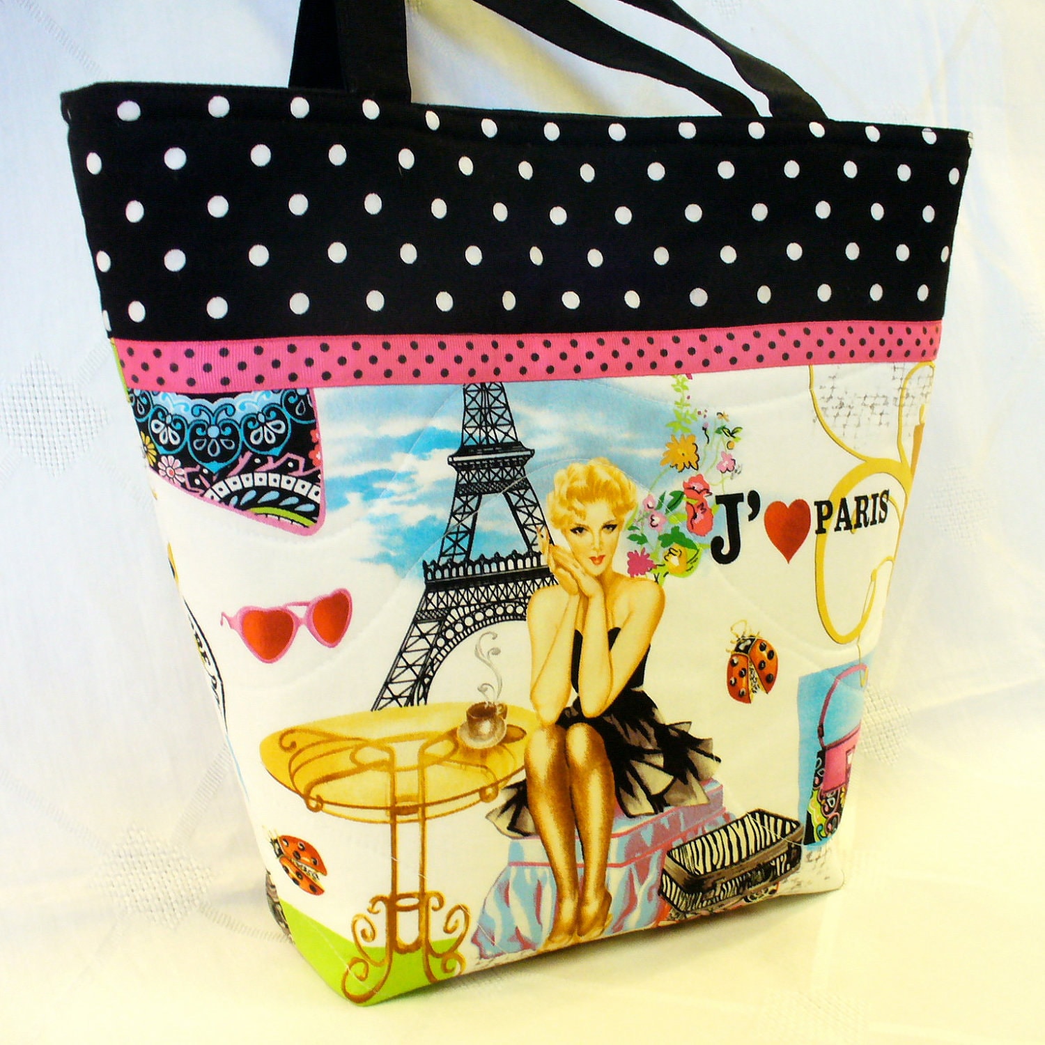 I Love PARIS Tote Bag Handbag Purse Handmade Eiffel Tower