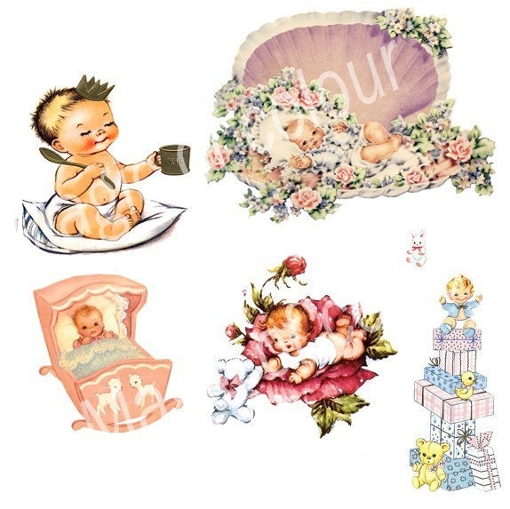 Digital Collage of Vintage Baby Illustration 50 JPG