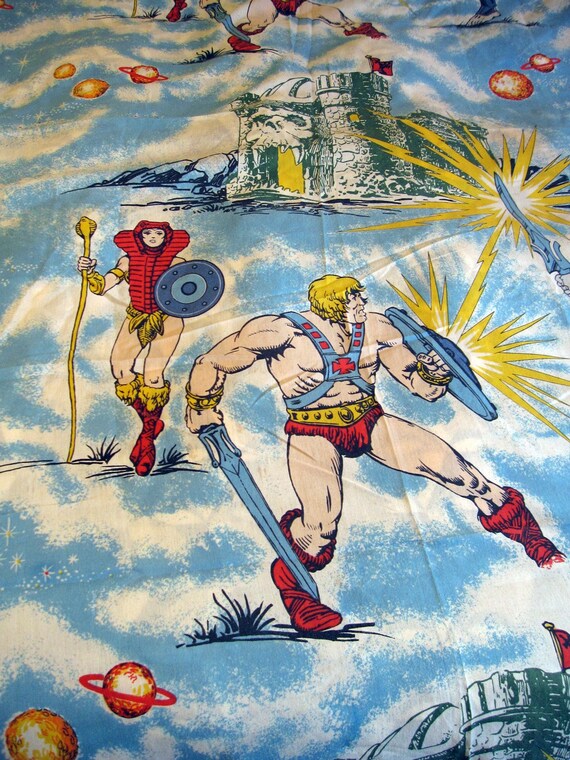 Vintage 80s HE MAN flat sheet bedding c. 1983 Mattel