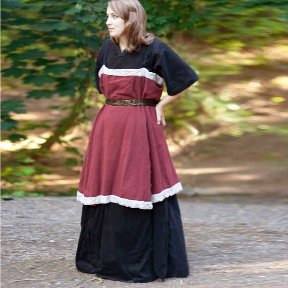 Red Wool Viking Apron Gown