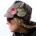 Free Shipping - Womens Hat - Wool Contemporary Tweed with Leather Flower womens cap - READY TO SHIP - one of a kind