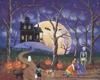 Dont Be Scared Halloween Folk Art 10 x 8 Print