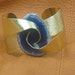 Hammered Textured Brass Blue Agate Slice Abstract Wide Cuff Bracelet