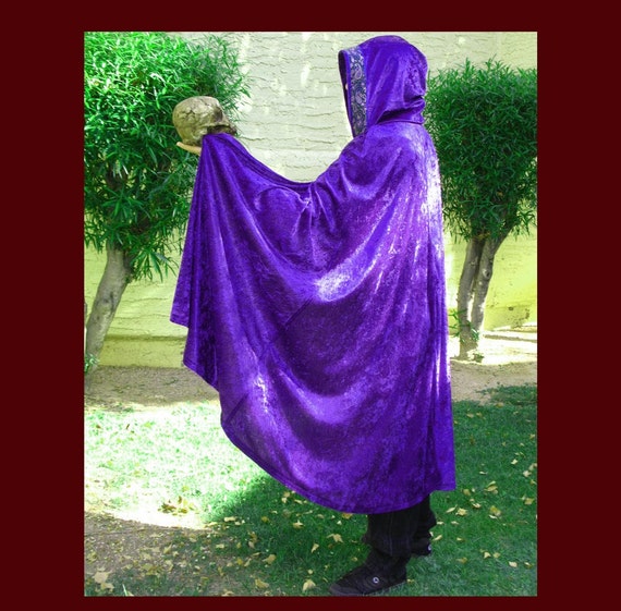 Royal Purple Velvet Hooded Cloak With Tapestry Trim 4030