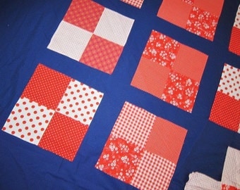 quilt top RED WHITE and BLUE 1960s