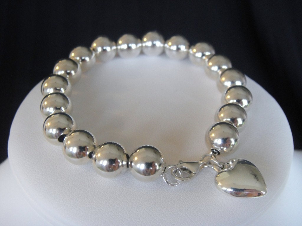 Sterling Silver Ball Bracelet with Puffy Heart Charm