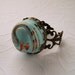 Ring Vintage Acrylic Copper Turquoise Domed Swirled Cabochon Brass Adjustable