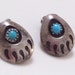 Vintage Native American Navajo Sterling Silver Turquoise Bear Paw Southwestern Tribal Clip Earrings
