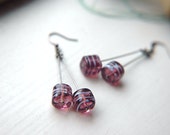 Purple Swirl Dangle Earrings Cube Lampwork Beads  - Grape Sours.
