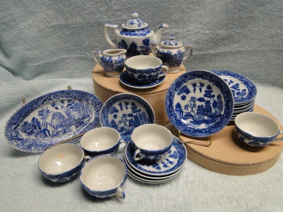 blue willow childs tea set