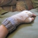 Gray and tan Icelandic wool fingerless mittens by Whitaker Knits