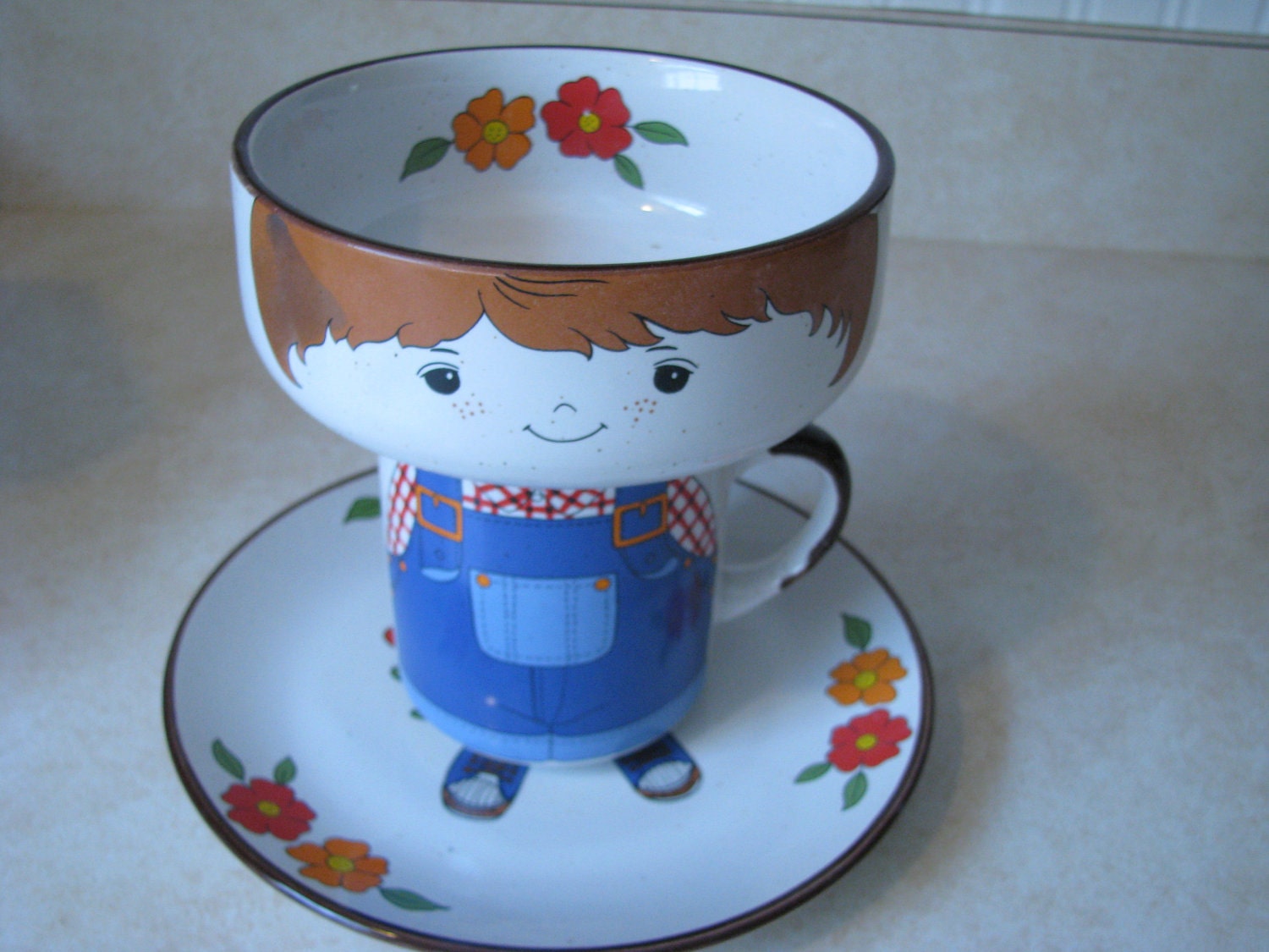 vintage ceramic interpur stacking BOY plate cup bowl set NEW