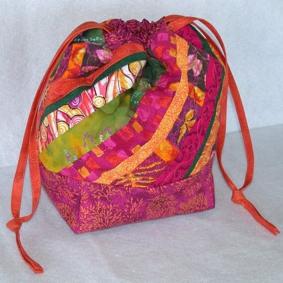 Items similar to Quilted Patchwork Drawstring Project Bag or Purse