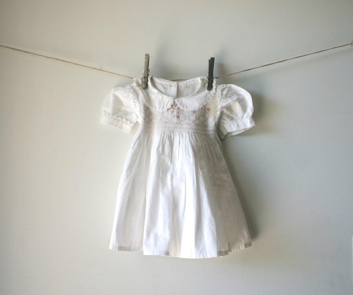 Vintage White Cotton Girls Farm Dress