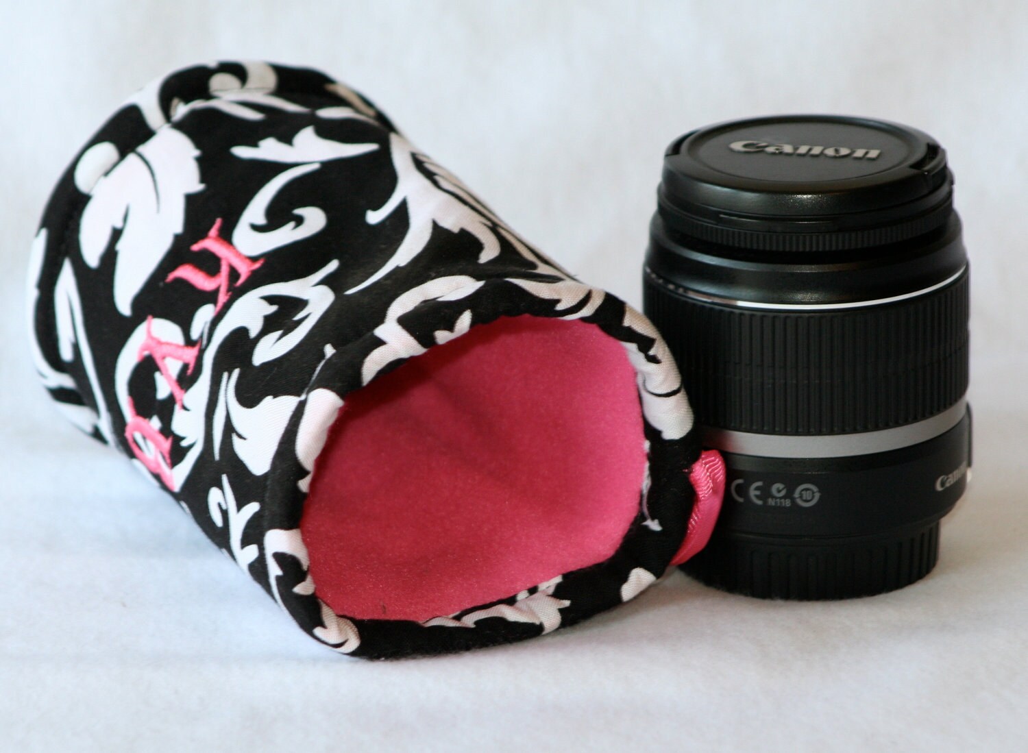 Camera lens case for DSL camera black and white by maddiebee123