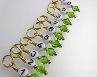 Knitting Stitch Markers - Cool Numbers - Handmade - Matching Row Counter available