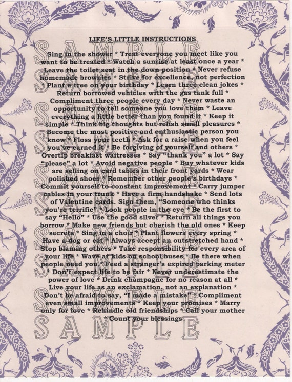 LIFE'S LITTLE INSTRUCTIONS POEM PRINT POSTER GIFT NICE