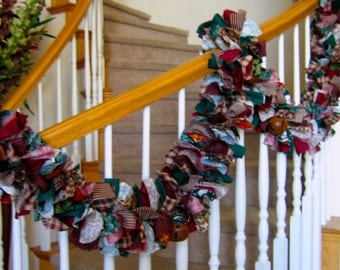 Christmas Garland with rustic jingle bells,Christmas decoration,Fabric garland,Christmas Party decoration,Holiday decoration