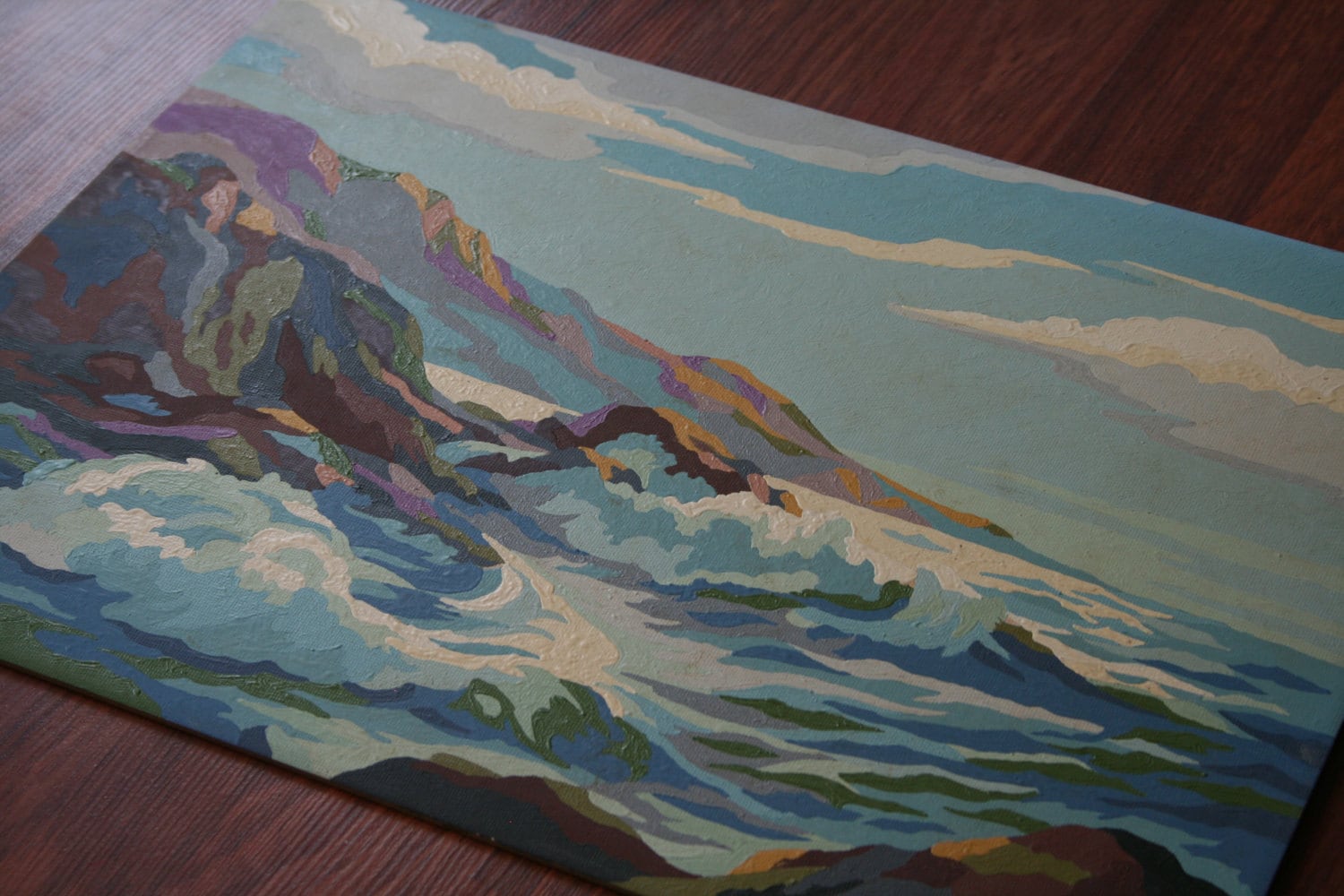 Vintage Paint by Number Crashing Ocean Waves