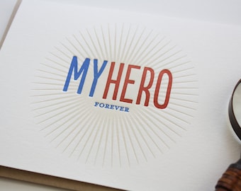 Father's Day Card - My Hero - Letterpress