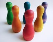 Rainbow Skittles Ball and Pins - A Montessori and Waldorf Inspired Wooden Tabletop and Bowling Game