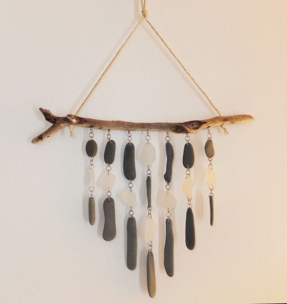 Driftwood Sea Glass And Beach Stone Mobile Wind Chime Driftwood Sea Glass And Beach Stone Mobile Wind Chime