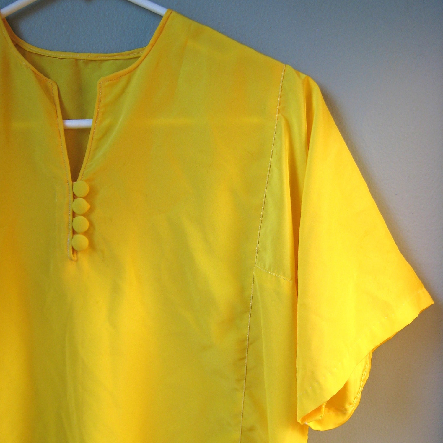 Handmade Vintage Yellow Blouse Flowy with Darts and Button