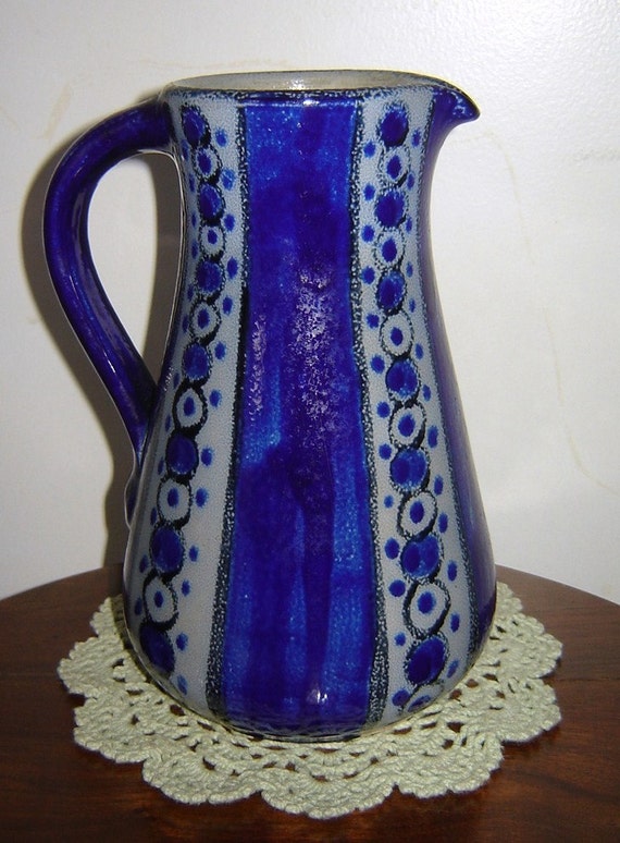 cobalt blue salt glazed pottery pitcher german