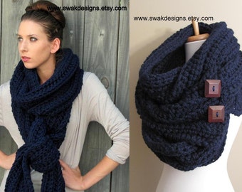 100% Wool Eternity Scarf Chunky Infinity Scarf Cowl by SWAKCouture