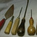 6 Antique Vintage WOODEN Handled Carpenter TOOLS Screwdriver Ice Pick Trowel Weed Puller etc..Garden