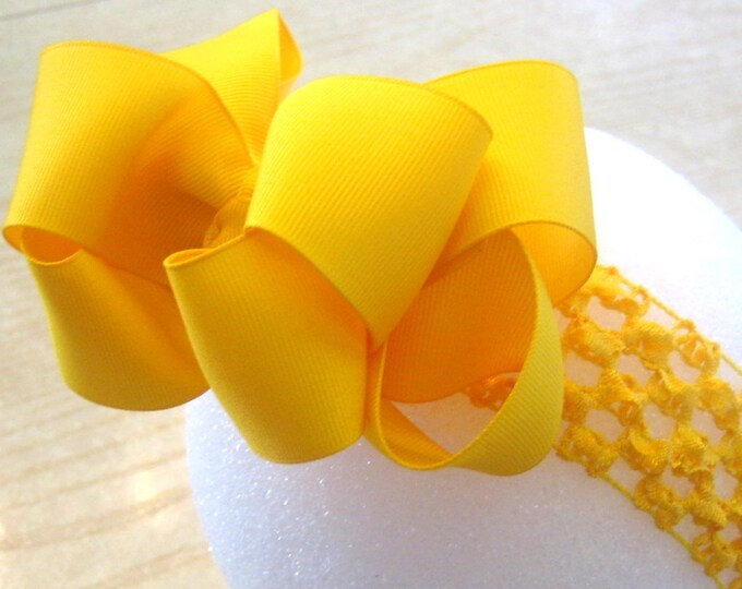 Girls Hair Bows, Boutique Hairbow, Yellow Hairbow, Lemon Yellow Bow, Baby Headband, Large Hairbow, Stack hair bow, toddler girl bow, big bow