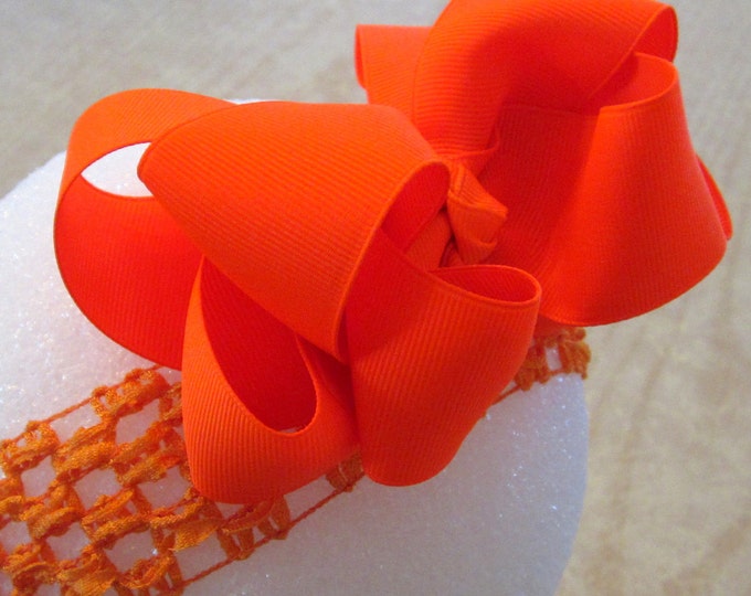 Neon Orange Hair Bow, Boutique Hairbow, Double Layered Bows, Party Bows, Pageant Bows, Baby Headband, Girls Neon Bows, Baby Neon Headband