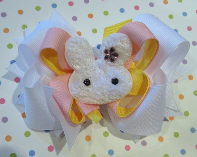 Easter hair bow, Easter hairbows, Bunny Hair Bow, Boutique Hairbow, White bow, Pastel bow, Easter Bunny Bow, Spring Bows, Girls Hair Bows