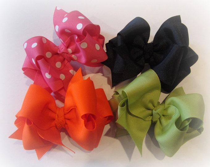 Hair Bows, Girls Boutique Bows, LOT SET of 2 Hairbows, Double Layered Hair Bows, 3.5 inch Bows, Wholesale hair bows, Baby Headbands, mdc