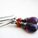 Amethyst Earrings , Carnelian , Sterling / Fine Silver , Oxidized