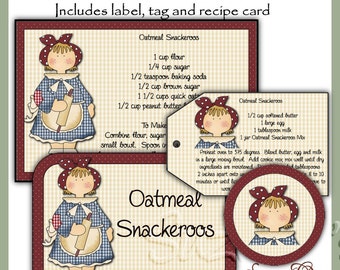 Make your own Oatmeal Snackeroos Mix in a Jar - Label, Tag and Recipe - Digital Printable Kit - Great Gift Idea - Immediate Download