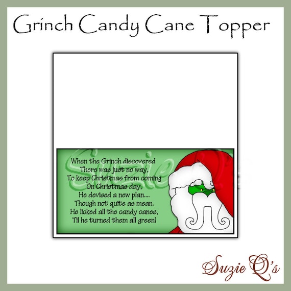 Grinch Candy Cane Toppers Digital Printables Immediate