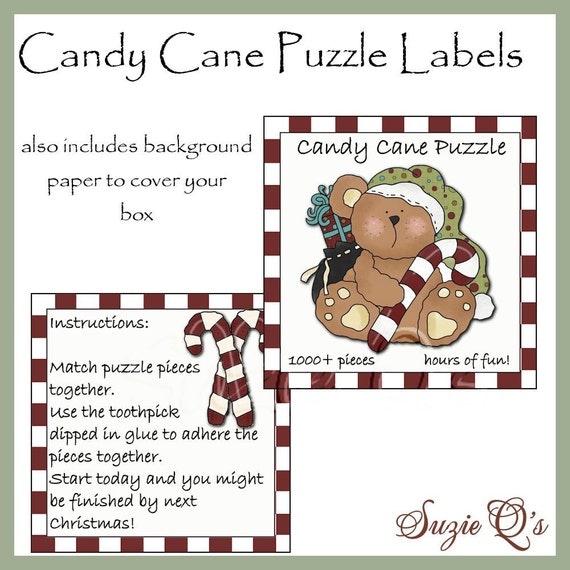 Candy Cane Puzzle Labels Digital Printable Great Craft