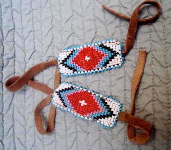 Vintage Leather Beaded Native American Hair Ties By VintageBygones