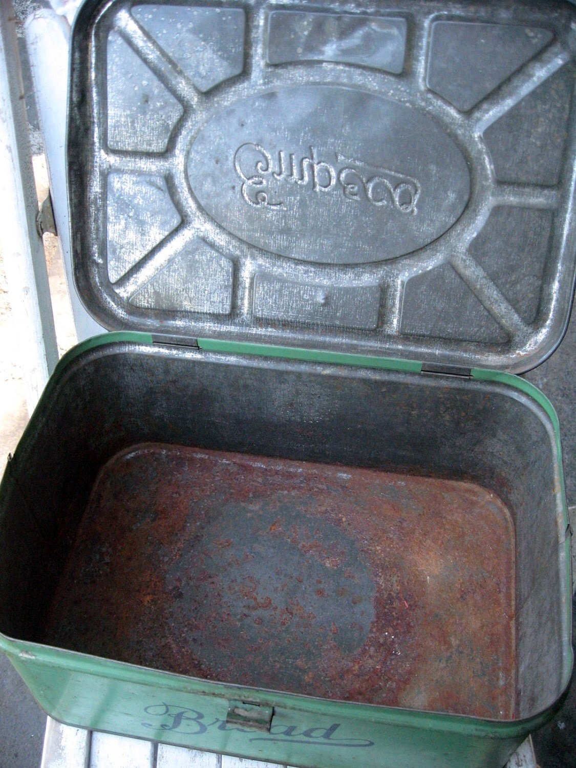 Vintage green bread bin box jadeite color with farmhouse