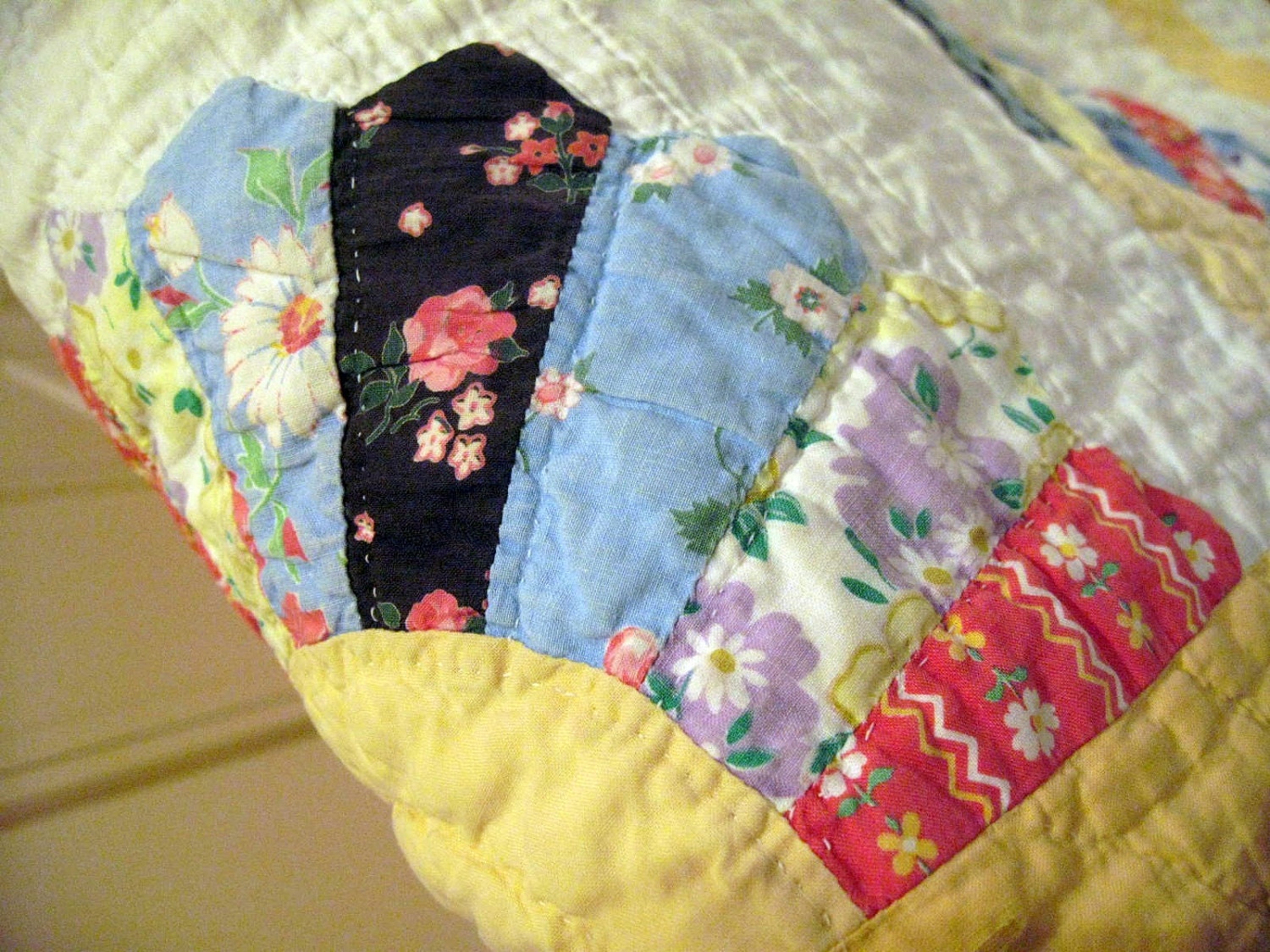 Antique quilt vintage quilt with fan motif by LittleBeachDesigns