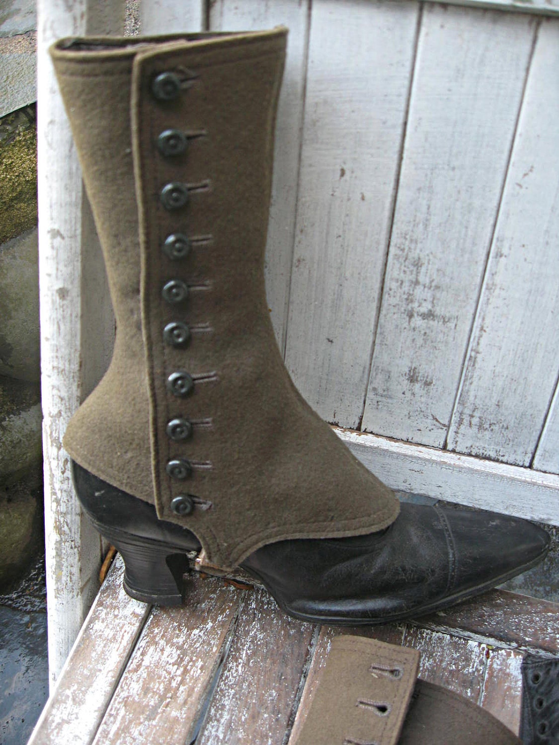 Antique vintage boots black leather with spats Victorian era