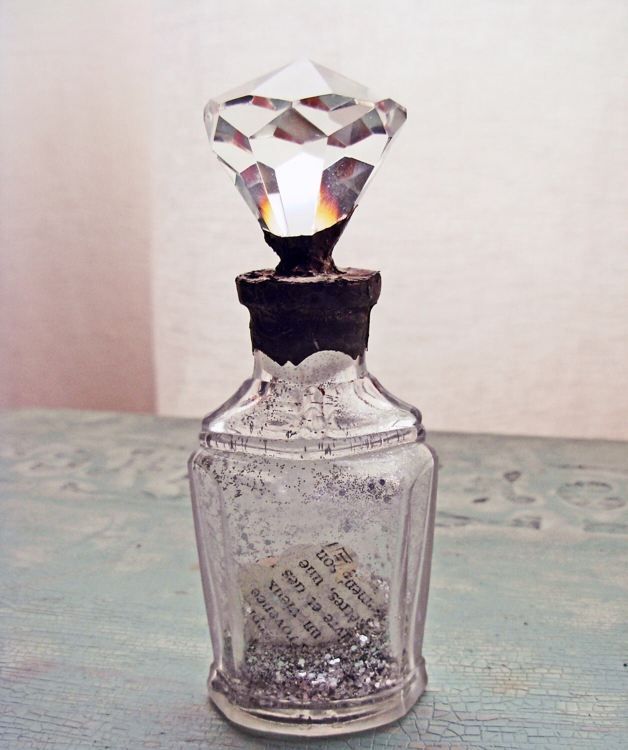 large diamond crystal vintage bottle with french by soulserenade